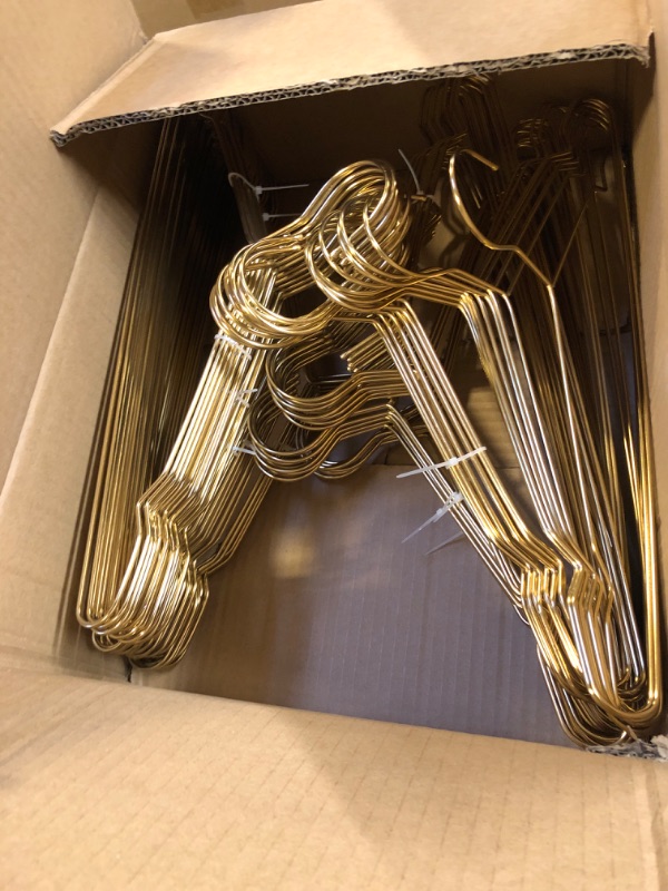Photo 1 of 100 Pcs Stainless Steel Gold Metal Hanger for Clothes 16.5" Wire Hangers for Coat Suit Bridal Boutique Dress Closet Dorm Clothing Rack