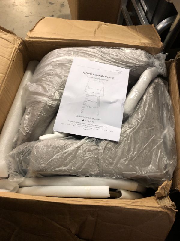 Photo 1 of Counter Height Bar Stools Set of 2, Modern Swivel Barstools with Back and Wood Legs, Fabric Upholstered Bar Chairs, 26" Seat Height Counter Stools for Kitchen Island,Grey