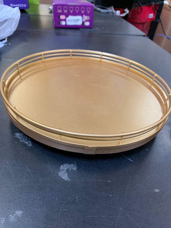 Photo 1 of 10" Gold Lazy Susan for Table Top, Oak Wood Lazy Susan Turntable Organizer for Dining Coffee Table Centerpiece Bar Decor Kitchen Countertop Bathroom Vanity Decorative Tray for Perfume Jewelry Round