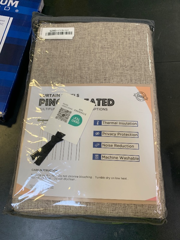 Photo 1 of 100% Blackout Shield Linen Look Textured Pinch Pleated Curtains Blackout Drapes 105 Inch Long 2 Panels Set, Faux Linen Blackout Curtains for Bedroom & Living Room, 40" W x 105" L, Dark Faux Linen