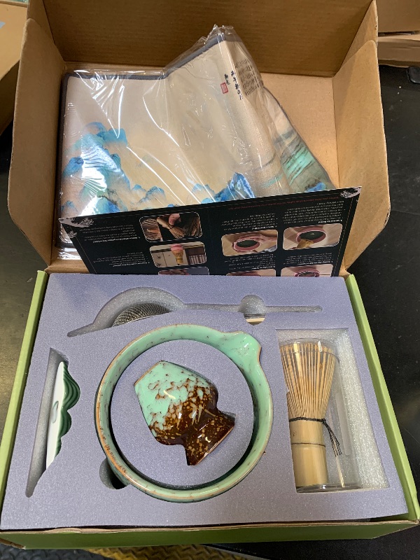Photo 1 of Matcha Whisk Set, Green Matcha Kit (9 Pcs) Includes Bowl, Whisk, Holder, Scoop, Sifter, Spoon, Rest, Mat, Book - Exclusive Patented Ceramic Matcha Set for Matcha Lovers