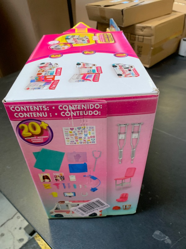 Photo 1 of ???Barbie Playset with 20+ Accessories, Emergency Vehi??cle Transforms into 2+ Foot Hospital with Lights and Sounds, Care Clinic????????