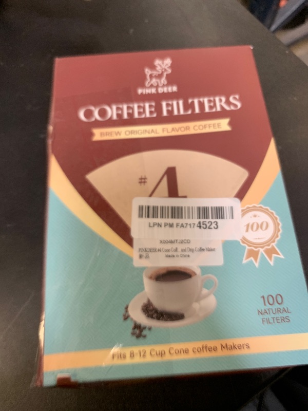 Photo 1 of 100 Count #4 Cone Coffee Filters 8-12 Cup, Natural Unbleached Paper, for Pour Over and Drip Coffee Maker