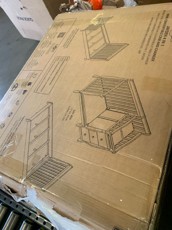 Photo 1 of Dream On Me Jayden 4?in?1 Mini Convertible Baby Crib & Changer with Storage in White, Pinewood, GreenGuard Gold & JPMA, 1” Mattress Pad, 3 Mattress Heights, Converts to Mini Day & Twin-Size Bed