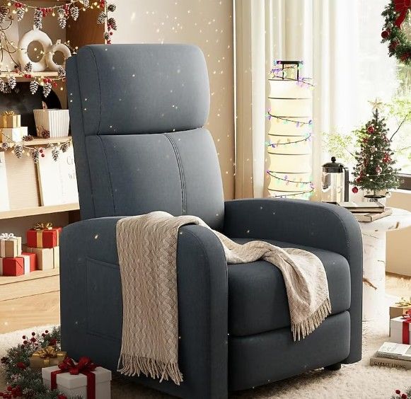 Photo 1 of Garvee Recliner Chair for Adults Lazy Reclining Chair Ergonomic Adjustable Single Sofa Enhanced with Side Pocket Tall Back Wide Arms and Seat Home Theater Seating for Living Room Dark Grey