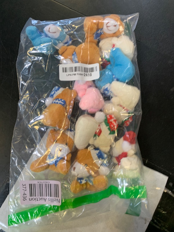Photo 1 of 12 Pieces Christmas Mini Bear Bulk 3.15 Inch Soft Plush Stuffed Animal Toy Xmas Tree Cute Ornaments Plush Bear Keychain Gift for Birthday Present Box Wedding Party Favors Award Decor(Simple Style)