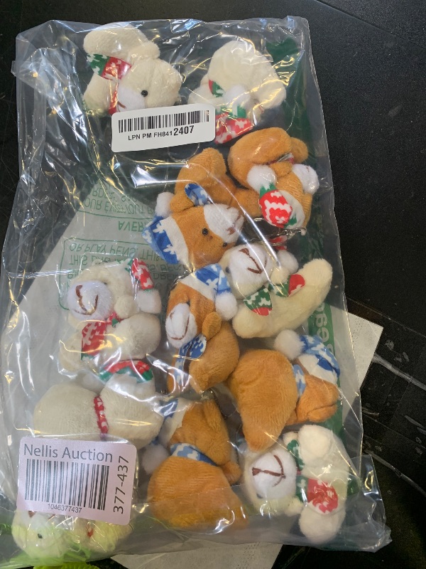 Photo 1 of 12 Pieces Christmas Mini Bear Bulk 3.15 Inch Soft Plush Stuffed Animal Toy Xmas Tree Cute Ornaments Plush Bear Keychain Gift for Birthday Present Box Wedding Party Favors Award Decor(Simple Style)