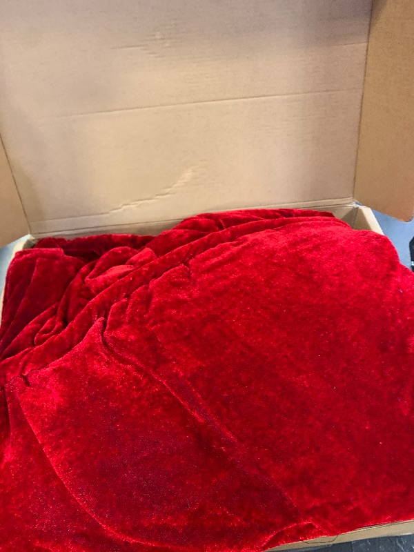 Photo 1 of Starry Dynamo 84-Inch Victorian Velvet Christmas Tree Skirt with Gold Damask Embroidery and Plush Lace Ties, Burgundy