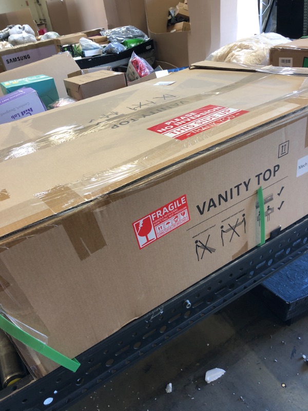 Photo 1 of LOCALAND Gray Vanity Sink Top, 36 Inch Engineered Stone Vanity Top with Sink, 8 Inch Widespread Faucet Holes with Center Sink Countertop, Modern Vanity Top with 4” Height Backsplash