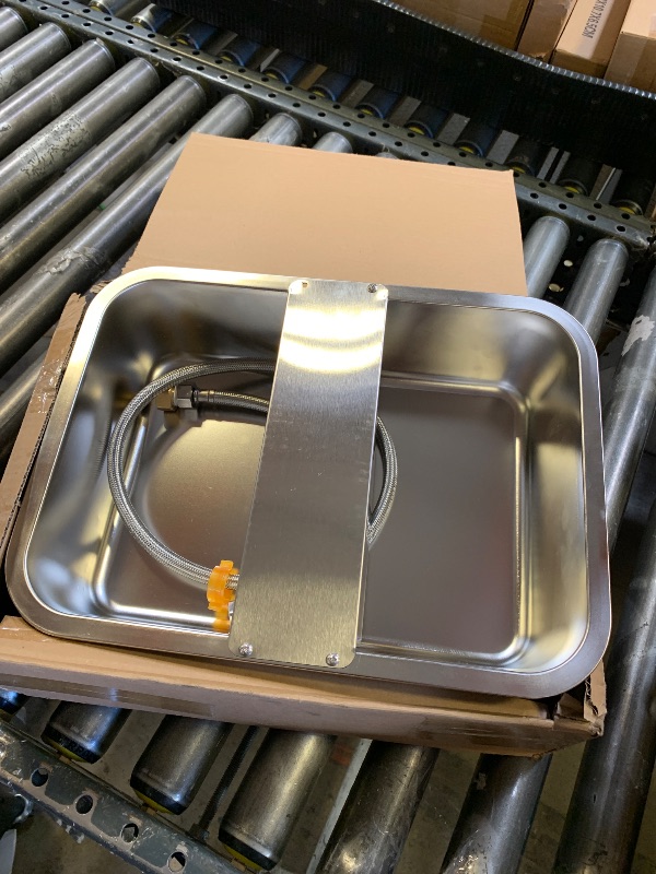 Photo 1 of *POSSIBLE*automatic waterer bowl, designed for pets or livestock. It features a float valve mechanism to automatically refill the bowl when the water level drops and a hose connection for a continuous water supply. 