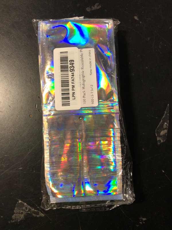 Photo 1 of 100 Pack Holographic Resealable Plastic Bags for Food Storage, Zipper Bags with Clear Front Window, Packaging Pouch for Small Business (100 Pack, 3x4.8 inch)