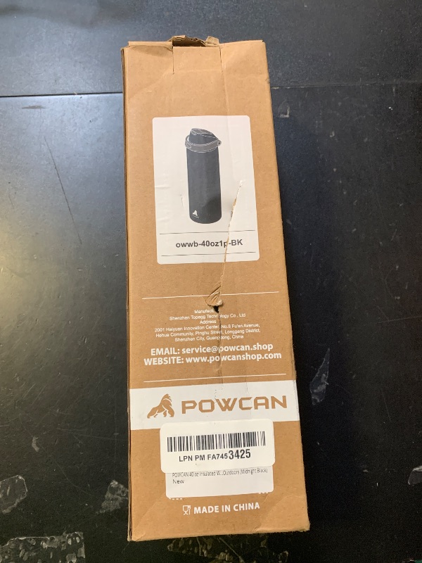 Photo 1 of **DENTED** POWCAN 40 oz Insulated Water Bottle for Men: Push-Button Spout & Quick-Flip Straw, Leakproof, Cold for 24 Hrs, Stainless Steel Large Water Bottle for Sports, Camping, Trips, Outdoors (Midnight Black)
