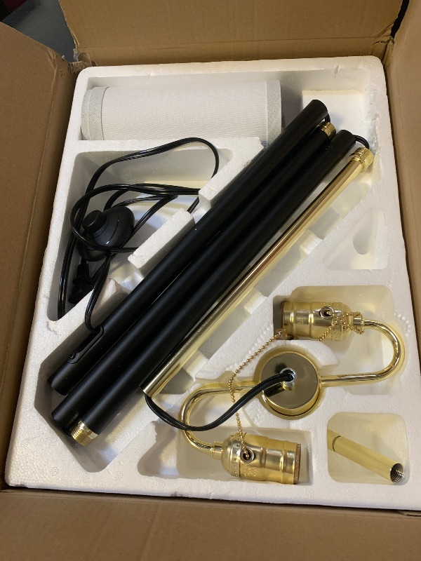 Photo 1 of **INCOMPLETE** Karjoefar 2-Light Floor Lamp, Mid Century Floor Lamp with White Fabric Shade, Standing Lamp Tall Lamp for Living Room Bedroom, 3 Color Temperatures 9W Bulb Include