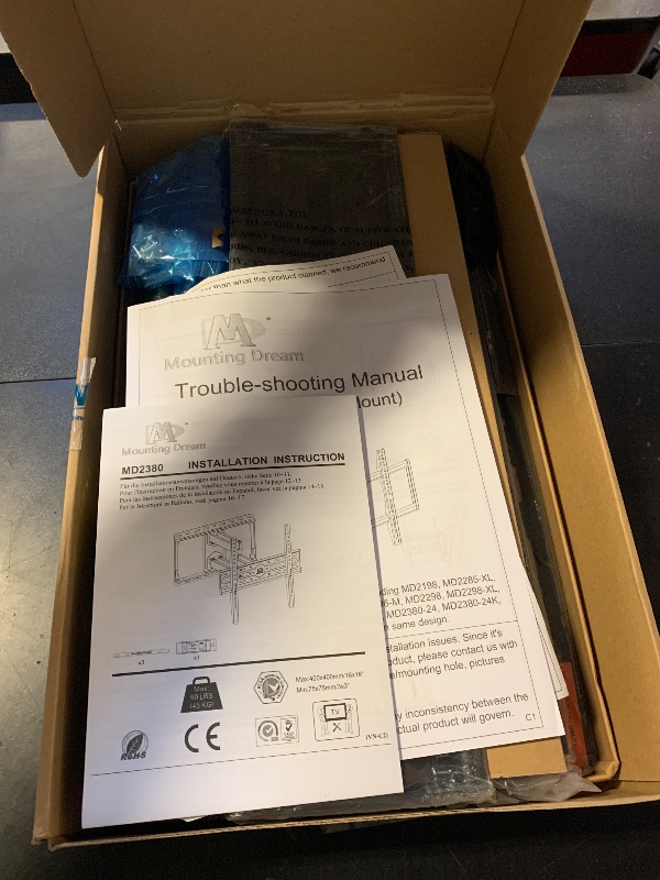 Photo 1 of **INCOMPLETE** Mounting Dream TV Wall Mount for 32-65 Inch Television,Mount with Swivel and Tilt, Full Motion Bracket with Articulating Dual Arms, Fits 16inch Studs, Max VESA 400X400 mm, 99lbs, MD2380