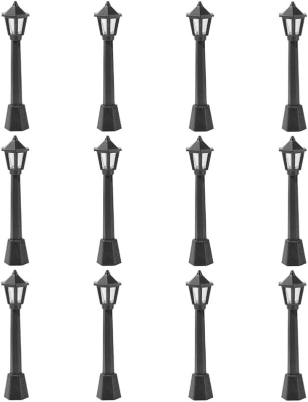 Photo 1 of NUOBESTY 12pcs Mini Street Post Lights Model Railway Train Lamp Post Lights Miniature Christmas Village Pathway Lantern Post for Dollhouse Micro Landscape Fairy Garden