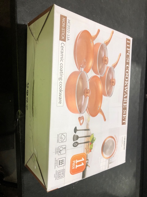 Photo 1 of M MELENTA Pots and Pans Set Ultra Nonstick, Pre-Installed 11pcs Cookware Set Copper with Ceramic Coating, Stay cool handle & Nylon Kitchen Utensils, Gas/Induction Compatible, 100% PFOA Free