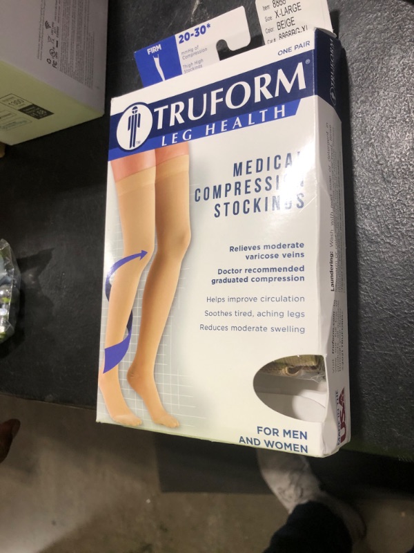 Photo 1 of Truform 20-30 mmHg Compression Stockings for Men and Women, Thigh High Length, Dot Top, Closed Toe, Beige, X-Large