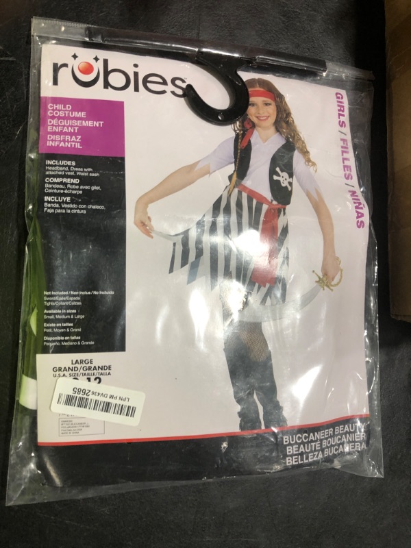 Photo 1 of Set sail on a swashbuckling adventure with our traditional buccaneer costume for girls, designed to ignite imagination and inspire playful storytelling. This enchanting outfit features a beautifully crafted dress with an attached vest, complemented by a s