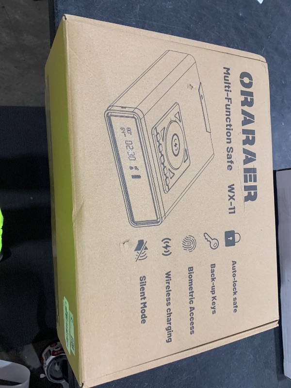 Photo 1 of Biometric Smart Safe with Wireless Charging for Phone and Watch, 3 Quick Access Stopbox with Fingerprint Backlit Keypad - Compact Nightstand Drawer with LED Light, 24/7 Digital Clock, Bedside, Office