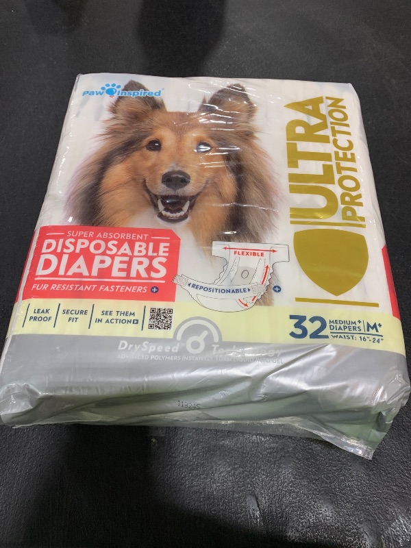 Photo 1 of Paw Inspired 32ct Disposable Dog Diapers | Female Dog Diapers Ultra Protection | Diapers for Dogs in Heat, Excitable Urination, or Incontinence (Medium Plus)