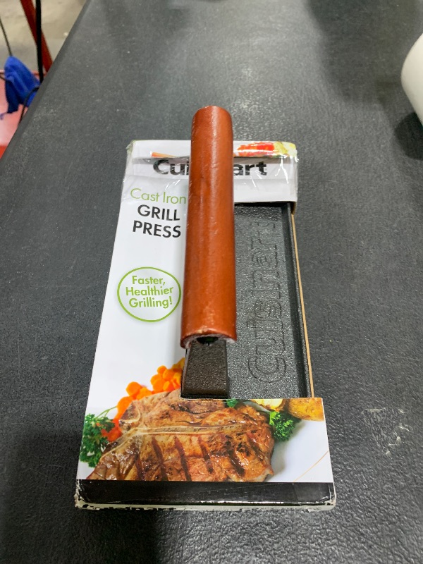 Photo 1 of Cuisinart Cast Iron Grill Press with Wooden Handle, Heavy Duty Nonstick Rectangle Burger Press with Wood Handle, Perfect Grill Accessory for Steak, Bacon, Paninis and More