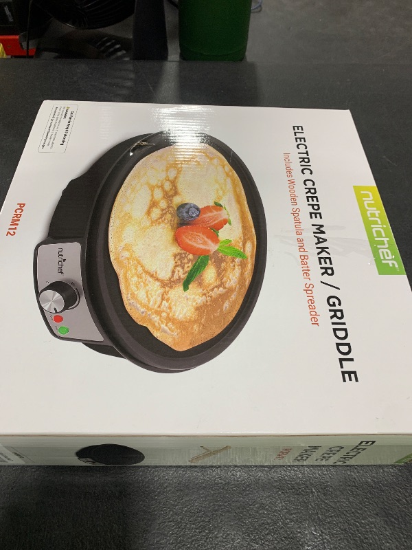 Photo 1 of Nutrichef Electric Crepe Maker & Griddle Cooktop - Nonstick 12 Inch Aluminum Hot Plate with LED Indicator Lights & Adjustable Temperature Control - Wooden Spatula & Batter Spreader Included