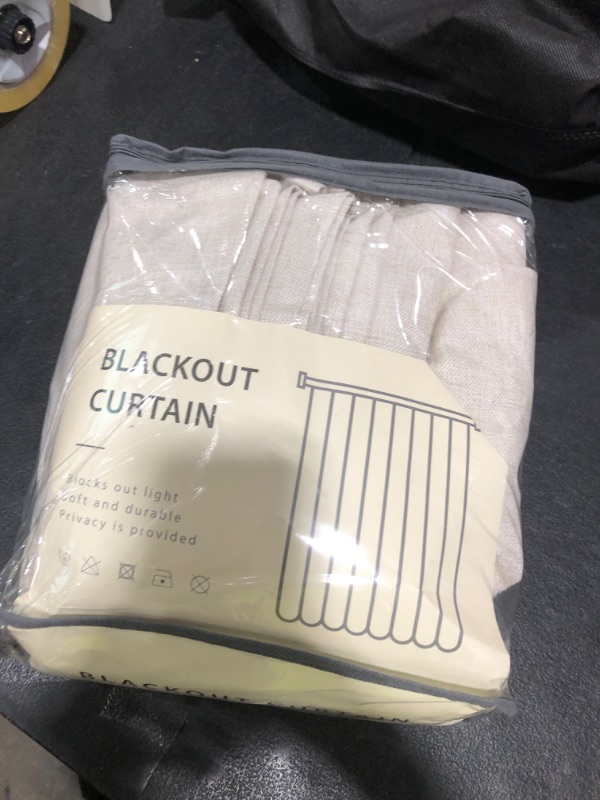 Photo 1 of 100% Blackout Shield Linen Blackout Curtains for Bedroom 96 Inches Long, Back Tab/Rod Pocket Living Room Drapes, Thermal Insulated Blackout Curtains 2 Panels Set, 50" W x 96" L,Cream