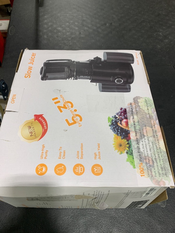 Photo 1 of Cold Press Juicer - 5.3" Large Feed Chute Juicer Machines for Whole Vegetables & Fruits, 99% High Juice Yield, Quiet & Easy to Clean Slow Masticating Juicer, BPA-Free, Preserves More Nutrients (Black)