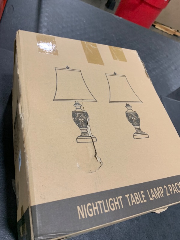 Photo 1 of 27'' High Vintage Table Lamp Set of 2 for Living Room Farmhouse Bedside Lamp with Fabric Shades Boho Nightstand Lamp with USB and Nightlight for Bedroom Home Office Hotel Bar (Bulb Included)