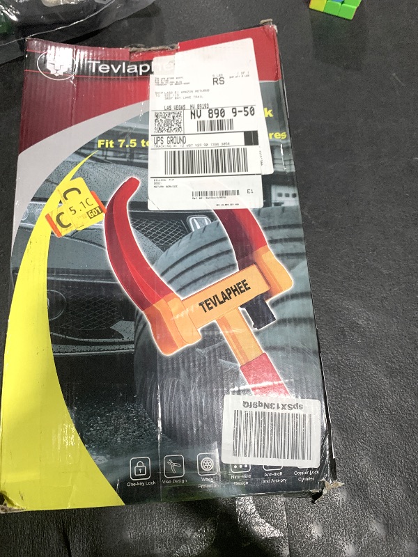 Photo 1 of Tevlaphee Universal Wheel Lock Heavy Duty Security Trailer Wheel Lock Anti Theft Wheel Locks for Cars SUV Camper Motorcycle Trailer Great Deterrent Bright Color with 3 Keys (Red-Yellow)