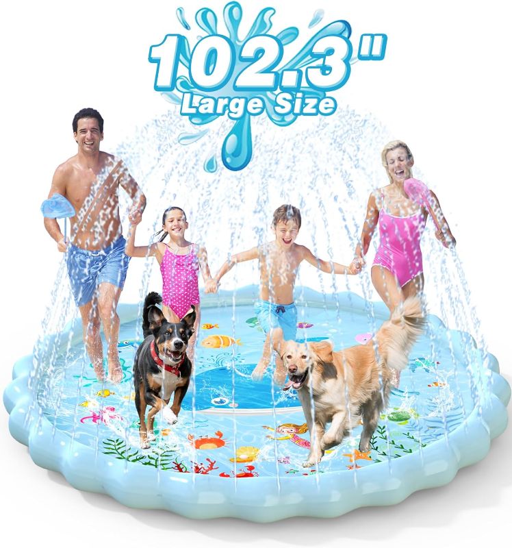Photo 1 of EPN Splash Pad, Extra Large Sprinkler Play Mat Fun for Kids, Thicker Summer Outdoor Water Toys Toddler Pool for 3-12 Years Old Children Boys & Girls (102.3")