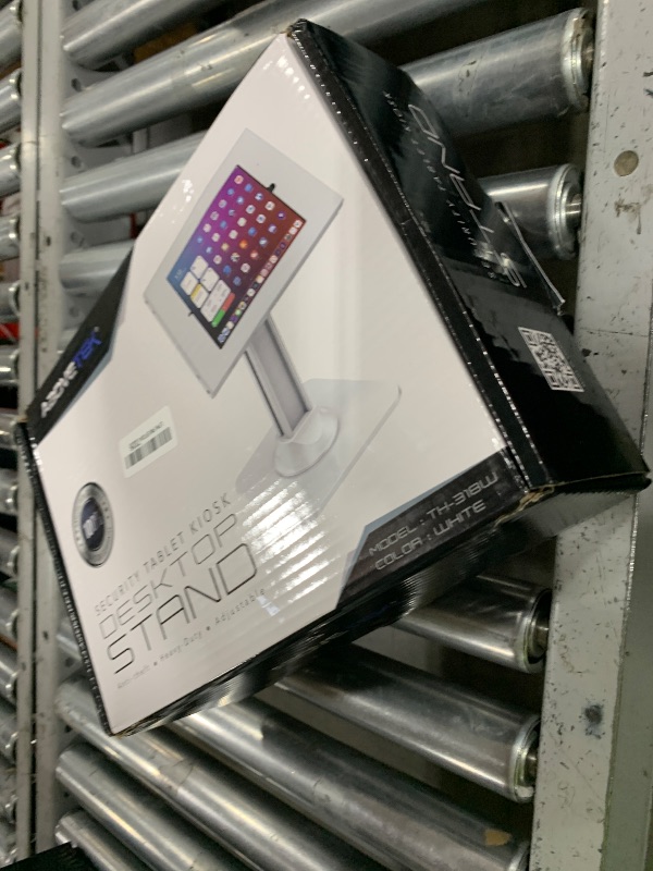 Photo 1 of AboveTEK Anti-Theft iPad Kiosk Stand – POS iPad Security Stand & Locking Tablet Stand – Heavy Duty Base, 360° Swivel, 75° Tilt Bracket – Retail Business for iPad/iPad Air/iPad Pro (White)