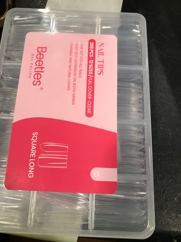 Photo 1 of Beetles Gel Nail Tips Long Square Nail Tips, 12 Sizes 288 PCS Pre-Shaped Clear Full Cover False Nails Tips Clear Acrylic Nails Glue on Nails for Girls Women Nail Art Design,Nail Glue Needed