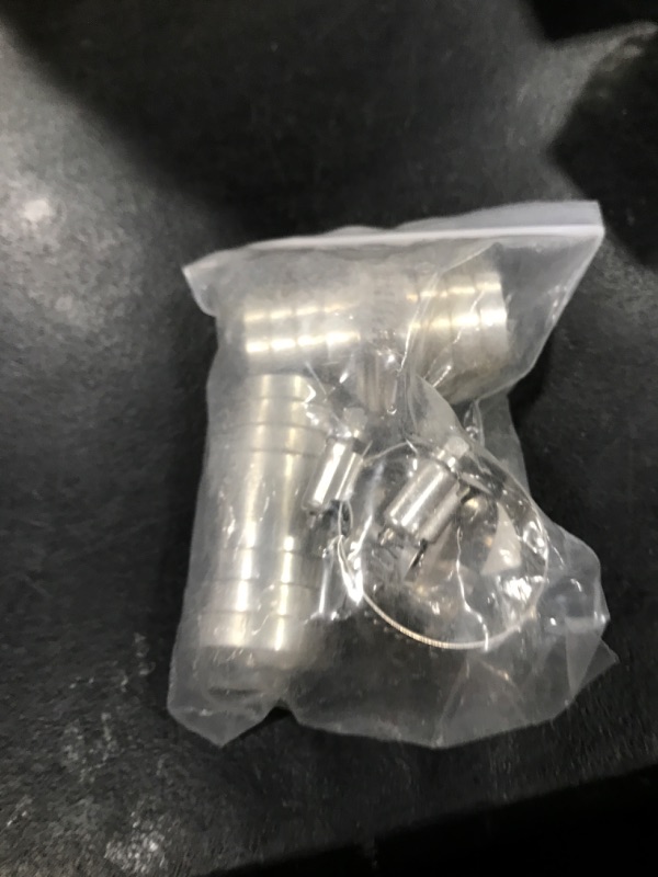 Photo 1 of Pysrych Stainless Steel Hose Barb Fitting Union 1-1/2" Barbed x 1-1/2" Barbed Splicer Mender Coupler with Hose Clamp (Pack of 2)