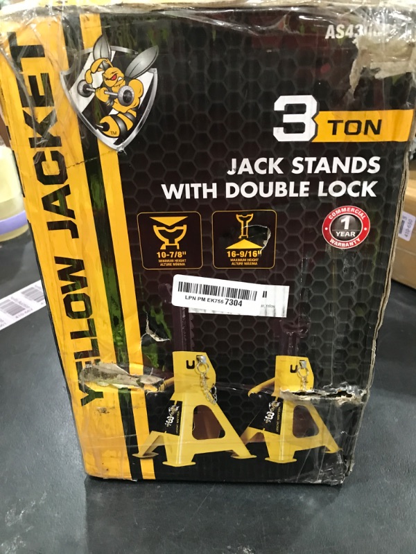 Photo 1 of YELLOW JACKET Car Jack Stands 3 Ton with Double Locking and Large Foot Base for Lifting SUVS, Heavy Duty Steel, 6600 lb Capacity, 1 Pair, Yellow