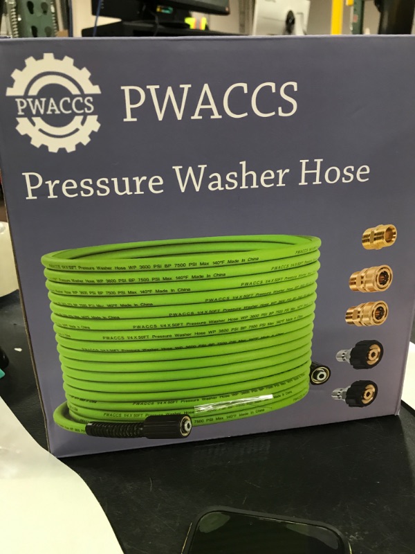 Photo 1 of PWACCS Pressure Washer Hose for Power Washer – 3600 PSI Kink Resistant Pressure Washing Extension Hose 50 FT x 1/4" – Universal Electric Power Wash Hose for Replacement – Compatible with M22 Fittings