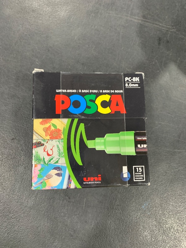 Photo 1 of Posca Paint Markers, 8K Broad Chisel Tips, Set of 15 Acrylic Art Pens for Coloring Fabric, Canvas, Glass, or Metal, PC8K15C