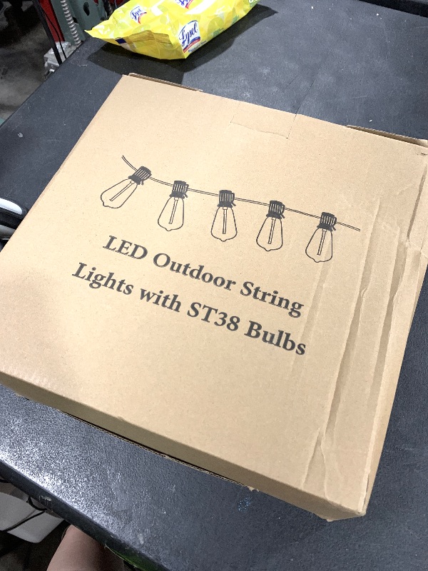 Photo 1 of Brightever LED Outdoor String Lights 100FT Patio Lights with 52 Shatterproof ST38 Vintage Edison Bulbs, Outside Hanging Light Waterproof for Porch, Deck, Garden, Backyard, Balcony, Dimmable 2700K