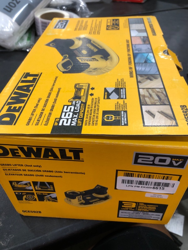 Photo 1 of DEWALT 20V MAX Cordless GRABO Suction Lifter, Bare Tool Only, Lift-load Capacity of Up to 265 lbs. (DCE592B)