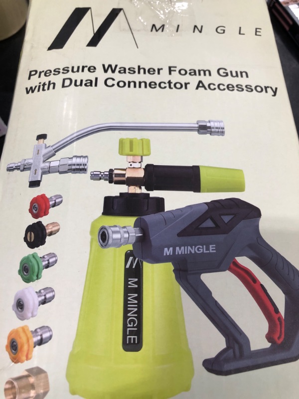 Photo 1 of M MINGLE High Pressure Washer Gun with Foam Cannon, Foam Cannon Dual Connector Accessory, Car Wash Foam Gun Kit 1/4 Inch Quick Connector, 5 Pressure Washer Nozzle Tips