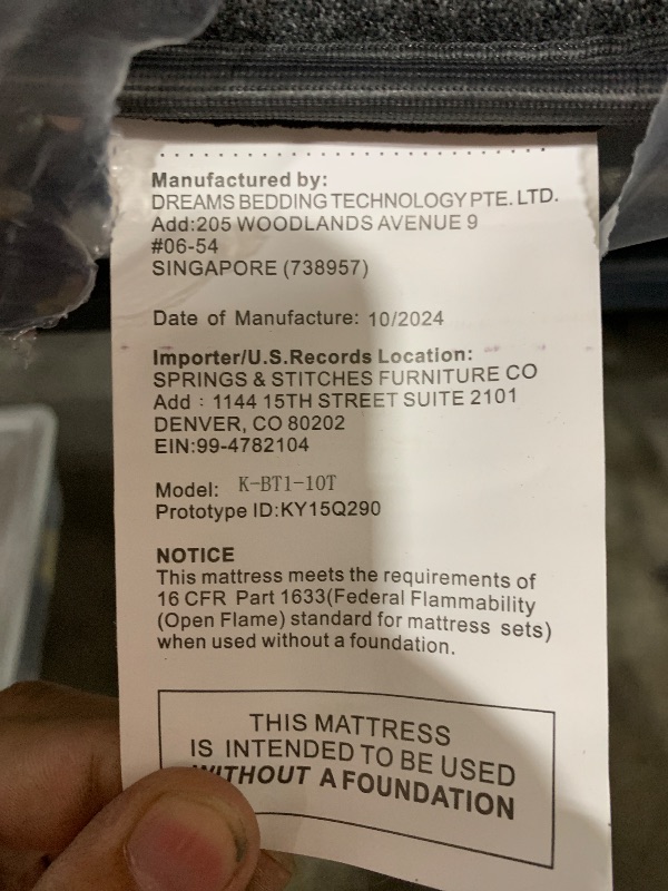 Photo 1 of k-bt1-10t mattress--- 10" twin 