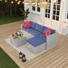 Photo 1 of Garvee 5 Pieces Patio Furniture Set - Rattan Outdoor Sofa Set with Cushions, Wicker Sectional with Glass Coffee Table & Ottoman--- box 2/2

