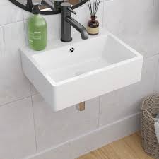 Photo 1 of Wall Mount Bathroom Sink - Lepuday 21x16 Inch Floating Vessel Sink Rectangle Bathroom Sink Above Counter White Ceramic Basin