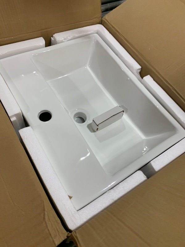 Photo 1 of Wall Mount Bathroom Sink - Lepuday 21x16 Inch Floating Vessel Sink Rectangle Bathroom Sink Above Counter White Ceramic Basin
