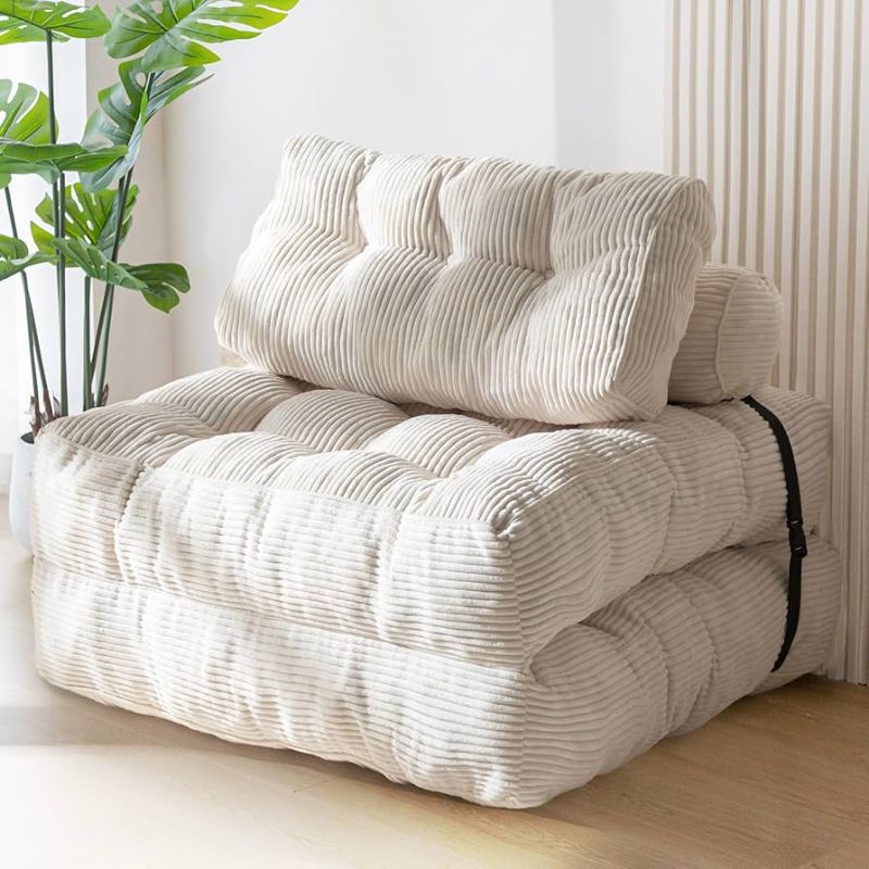 Photo 1 of MAXYOYO Folding Sofa Bed, Convertible Sleeper Chair with Pillow Foldable Mattress with Back Support, Portable Fold Out Chair Bed Comfy Floor Sofa Lounge for Living Room Bedroom, Beige, Single
