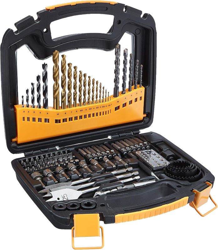 Photo 1 of Amazon Basics Drill & Driver Multi Bit Set, Alloy Steel Wood Straight Drill Bits, for Metal, Wood, Plastic, Masonry, with Storage Case, 100-Piece
