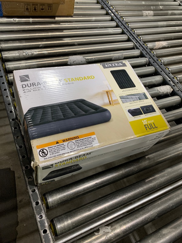 Photo 1 of INTEX 64147ED Dura-Beam Standard Pillow Rest Air Mattress: Fiber-Tech - Full Size - Built-in Electric Pump - 10in Bed Height - 600lb Weight 