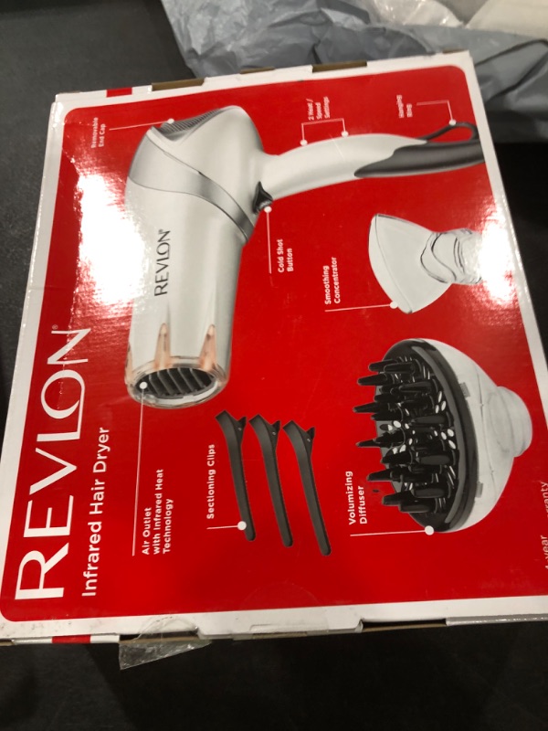 Photo 1 of REVLON Infrared Hair Dryer with Diffuser - Ionic Blow Dryer, Diffuser, and Concentrator, Infrared Heat Technology to Prevent Over-Drying for Shiny, Soft Hair with Natural Moisture (White)