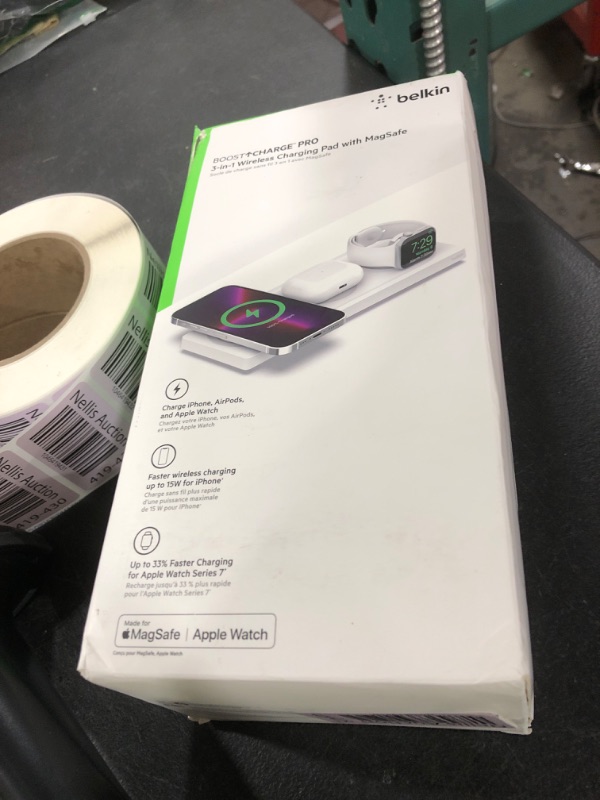 Photo 1 of Belkin BoostCharge Pro 15W 3-In-1 Wireless MagSafe Charging Pad - White