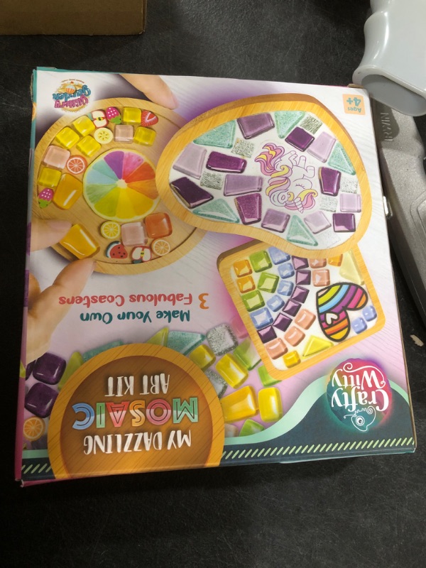 Photo 1 of Glittery Garden Mosaic Craft Kit - Decorate Your Own Unicorn and Rainbow Design Coaster with Glass Tiles. Birthday Gift, Fun DIY Art and Craft Supplies. Girls, Kids & Teens Activity Kit